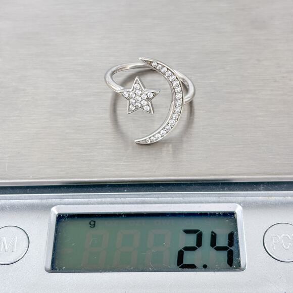 Cubic Zirconia Moon & Star Ring | Vintage Sterling Silver 925 | Celestial | 7.5 - Picture 9 of 9
